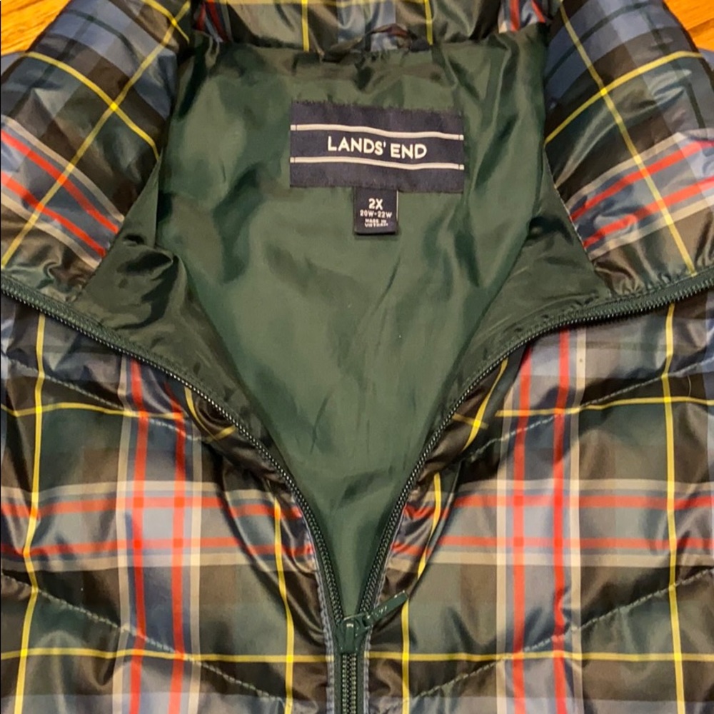 Lands’ End Green Plaid Vest